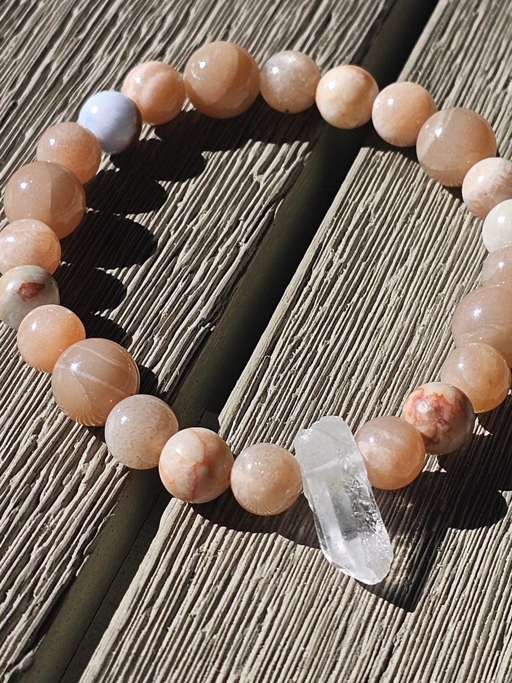 Peach & Sunstone W/ Clear Quartz Stretch Bracelet
